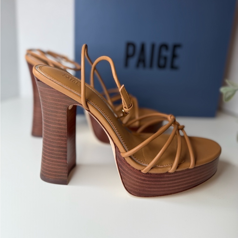 Paige Hailey Platform Sandal in Cognac Leather Size 10 NWT Strappy Euro Summer - Picture 2 of 15